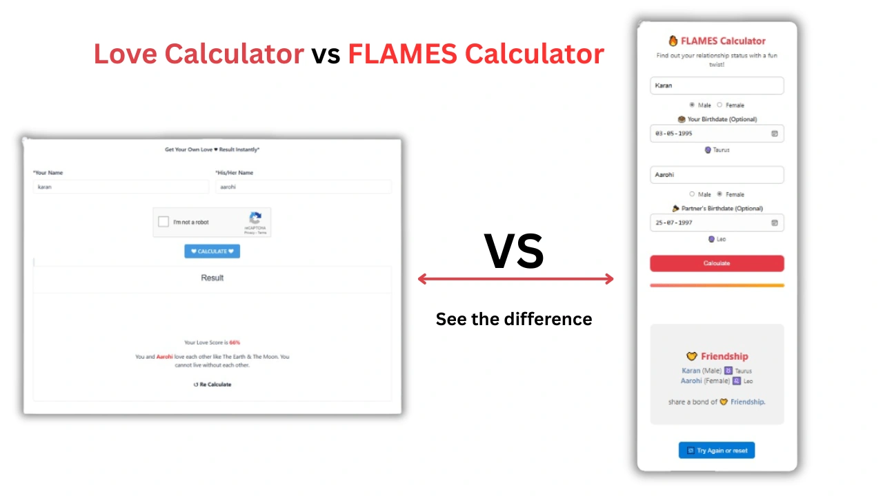 Love Calculator vs FLAMES Calculator